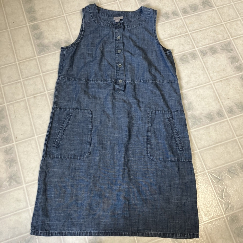 J Jill Linen Shift Dress Small Petite Button Pockets Euro‎ summer Capsule
